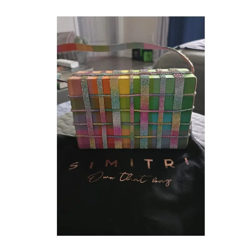 Simitri Rainbow Crystal Etoile Clutch NWT Multicolor Gingham Handcrafted